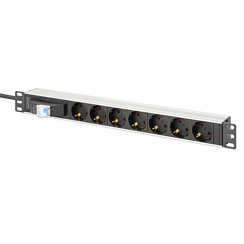 Устройство распределения электропитания DIGITUS 1U, 7xSchuko, 16A, 250V, автомат, вилка Schuko
