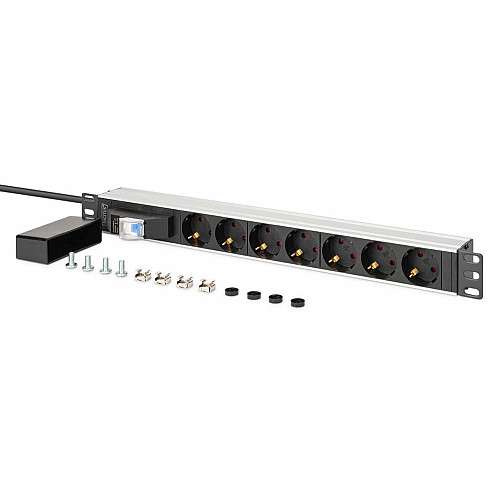 Устройство распределения электропитания DIGITUS 1U, 7xSchuko, 16A, 250V, автомат, вилка Schuko