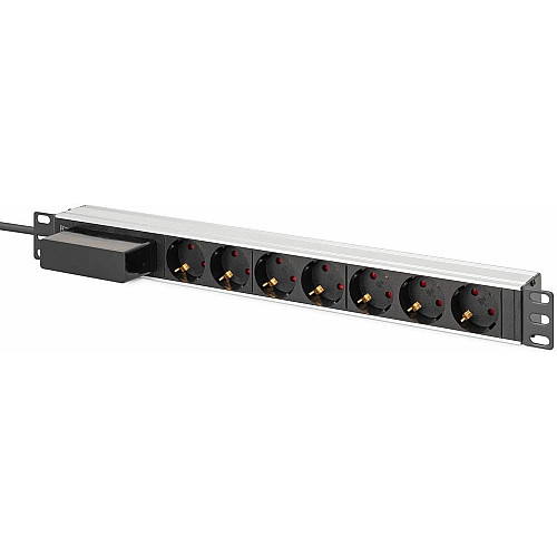 Устройство распределения электропитания DIGITUS 1U, 7xSchuko, 16A, 250V, автомат, вилка Schuko