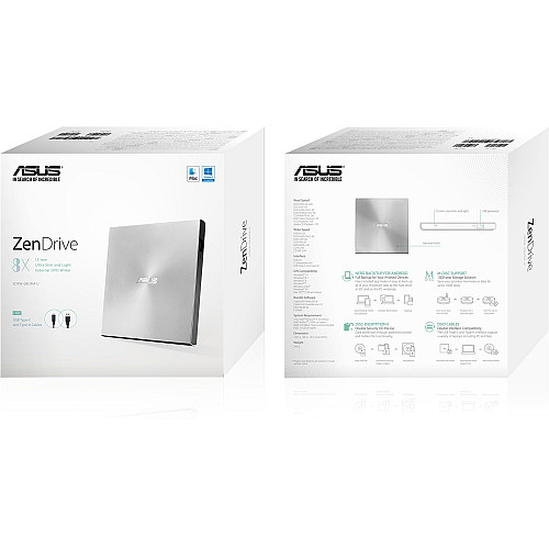 Привід оптичний портативний ASUS SDRW-08U9M-U DVD+-R/RW burner M-DISC USB2.0 Slim срібний Retail Box
