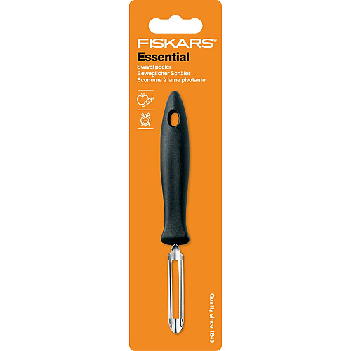 Овощечистка вертикальная Fiskars Essential, с подвижным лезвием, 18.4см, нержавеющая сталь, пластик, черный