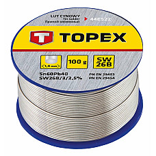 Припій олов’яний TOPEX Sn60Pb40 флюс SW26B дріт 1мм 100гр