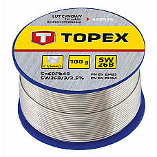 Припій олов'яний TOPEX Sn60Pb40 флюс SW26B дріт 1.5мм 100гр