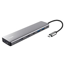 Адаптер Trust Dalyx 7in1 USB-C> 2xUSB-А 3.2/2xUSB-С/2xHDMI/Display Port, Алюміній, 0.16м, Сірий