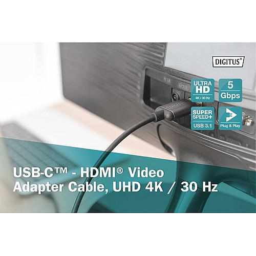 Адаптер DIGITUS USB-C - HDMA UHD 4K, M/M, 1.8м