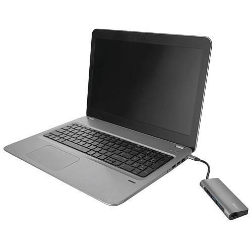 Хаб Trust Dalyx 7-IN-1 USB-С > 2xUSB-А 3.2/USB-С/HDMI/Ehernet/SD/microSD, Алюміній, 0.25м, Сірий