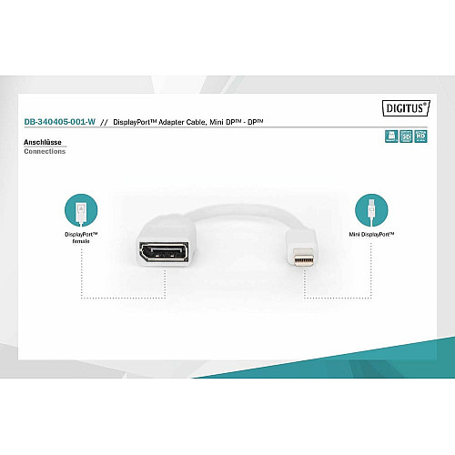 Адаптер DIGITUS miniDisplayPort > MiniDisplayPort (M/F), UHD 4K