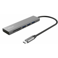 Хаб Trust Halyx USB-С > 3xUSB-А 3.2/SD/microSD, Алюминий, 0.15м, Серый