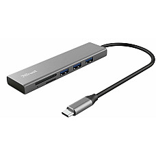 Хаб Trust Halyx USB-С > 3xUSB-А 3.2/SD/microSD, Алюміній, 0.15м, Сірий
