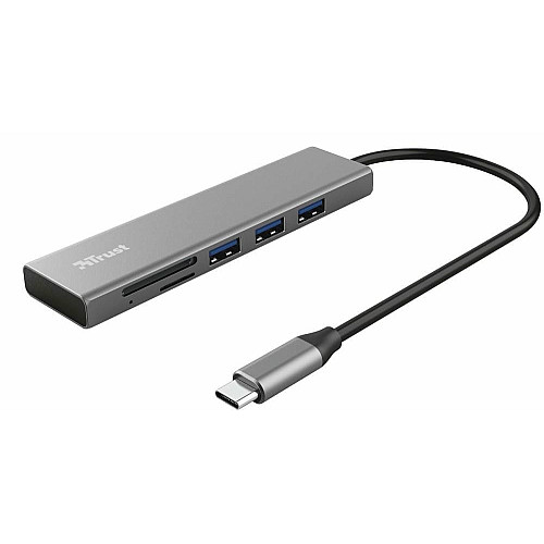 Хаб Trust Halyx USB-С > 3xUSB-А 3.2/SD/microSD, Алюміній, 0.15м, Сірий