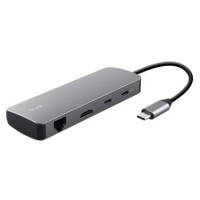 Адаптер Trust Dalyx 8in1 USB-C > 1xUSB-A 3.2/USB-A 2.0/2xUSB-C/HDMI/Ehernet/SD/microSD, Алюминий, 0.15м, Серый