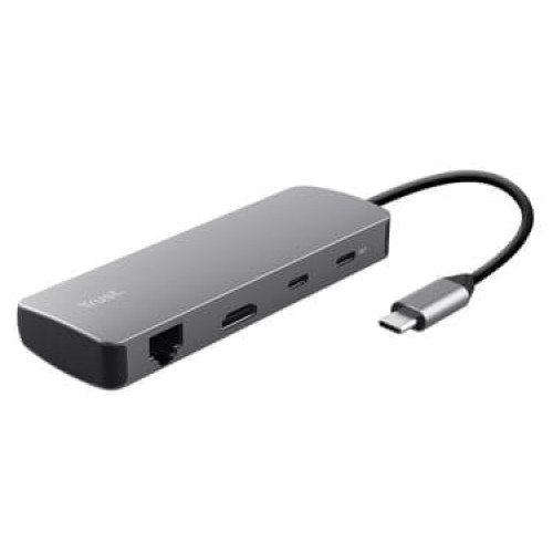 Адаптер Trust Dalyx  8in1 USB-C> 1xUSB-А 3.2/USB-A 2.0/2xUSB-С/HDMI/Ehernet/SD/microSD, Алюміній, 0.15м, Сірий