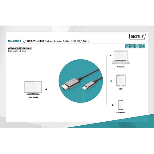 Адаптер DIGITUS USB-C - HDMA UHD 4K, M/M, 1.8м