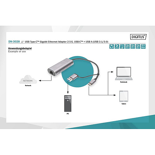 Адаптер DIGITUS USB-C/USB 3.0 - 2.5 Gbps Ethernet