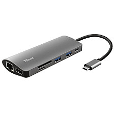 Хаб Trust Dalyx 7-IN-1 USB-С > 2xUSB-А 3.2/USB-С/HDMI/Ehernet/SD/microSD, Алюміній, 0.25м, Сірий