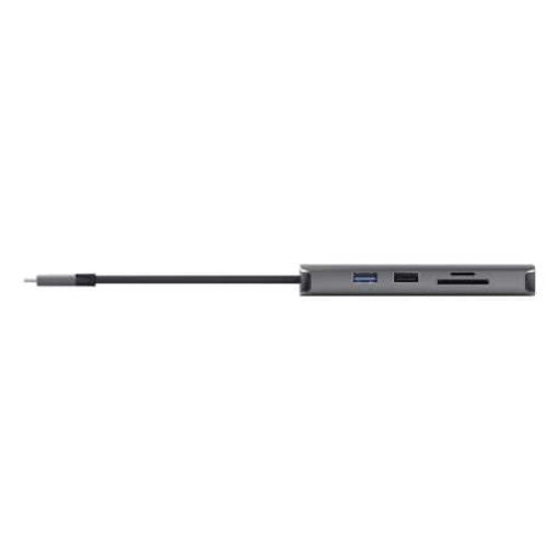 Адаптер Trust Dalyx  8in1 USB-C> 1xUSB-А 3.2/USB-A 2.0/2xUSB-С/HDMI/Ehernet/SD/microSD, Алюміній, 0.15м, Сірий