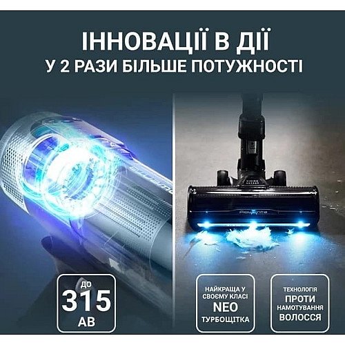 Пылесос Rowenta беспроводной X-Force Flex 16.60 Animal, 315Вт, влажная уборка, конт пыль -0.65л, автон. работа до 120мин, HEF system 99,9%, черно-серый