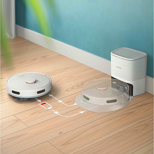 Робот-пылесос Philips Series 2000, h=9.7см, влажная уборка, пыль -0.38л, вода -0.3л, автон. работа до 120мин, EPA 11, Wi-Fi, станция самоочищ., белый
