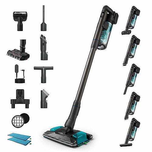 Пылесос Philips беспроводной Complete Series 8000, влажная уборка, пыль -0.6л, автон. работа до 80мин, черно-голубой
