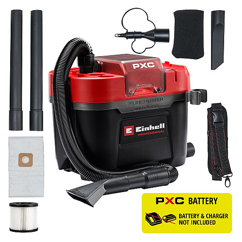 Пилосос професійний акумуляторний Einhell Professional TP-VC 18/10 Li BL 18В 130мбар контейнер 10л вологе/сухе прибирання Dust Class L 3.05кг без АКБ та ЗП