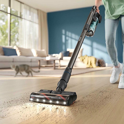 Пылесос Philips беспроводной Complete Series 8000, влажная уборка, пыль -0.6л, автон. работа до 80мин, черно-голубой