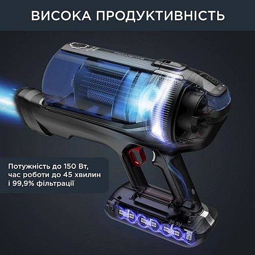 Пылесос Rowenta Беспроводной X-Force Flex 12.60 Auto Aqua, 320Вт, конт пыль -0.1л, автон. работа до 45мин, вес-3кг, НЕРА, черно-синий