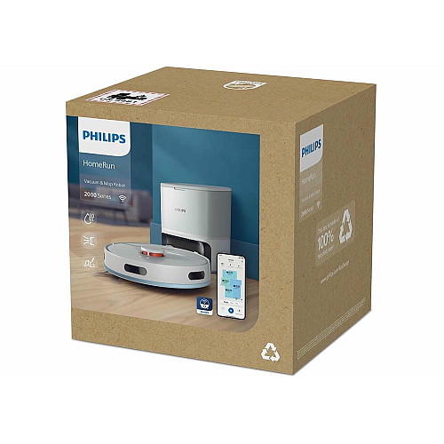 Робот-пылесос Philips Series 2000, h=9.7см, влажная уборка, пыль -0.38л, вода -0.3л, автон. работа до 120мин, EPA 11, Wi-Fi, станция самоочищ., белый