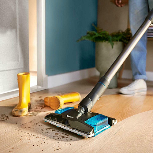 Пылесос Philips беспроводной Complete Series 8000, влажная уборка, пыль -0.6л, автон. работа до 80мин, черно-голубой