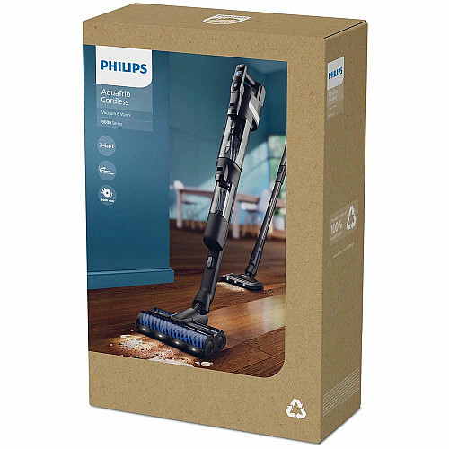 Пылесос Philips беспроводной AquaTrio, влажная уборка, конт пыль -0.42л, автон. работа до 25мин, PowerCyclone Aqua, черный