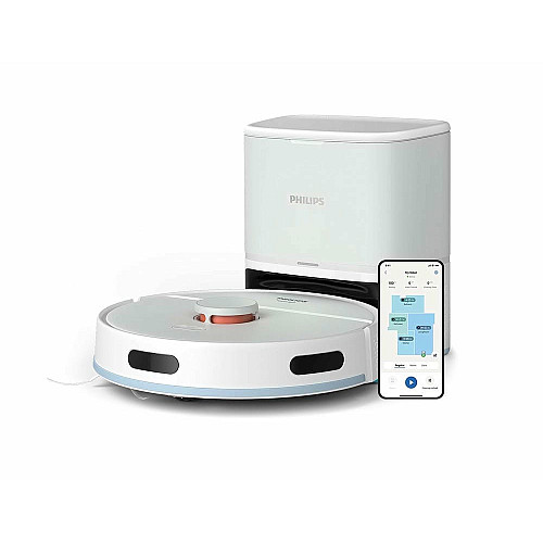 Робот-пылесос Philips Series 2000, h=9.7см, влажная уборка, пыль -0.38л, вода -0.3л, автон. работа до 120мин, EPA 11, Wi-Fi, станция самоочищ., белый