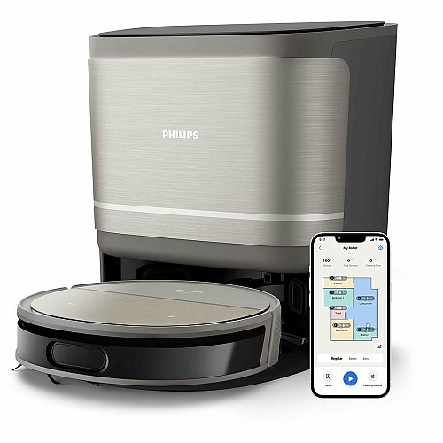Робот-пылесос Philips Series 9000, h=9.8см, влажная уборка, пыль -0.21л, вода -0.22л, автон. работа до 280мин, EPA 11, черный-металлик