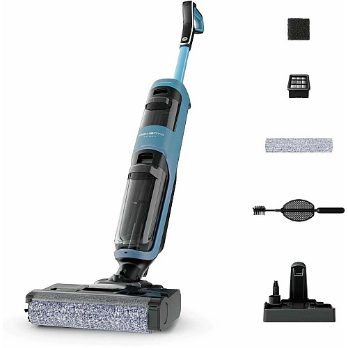 Пылесос Rowenta беспроводной моющий X-Clean 2, 120Вт, конт пыль -0.44л, конт для воды-0.73л, автон. работа до 35мин, вес-5кг, НЕРА, черно-голубой