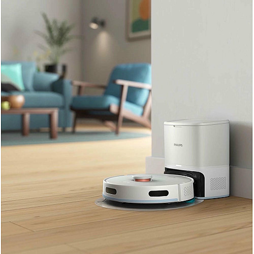 Робот-пылесос Philips Series 2000, h=9.7см, влажная уборка, пыль -0.38л, вода -0.3л, автон. работа до 120мин, EPA 11, Wi-Fi, станция самоочищ., белый