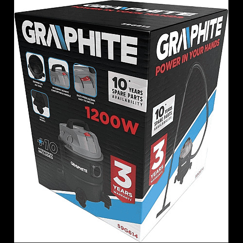 Пилосос професійний GRAPHITE 1200Вт 18кПа контейнер 20л колеса