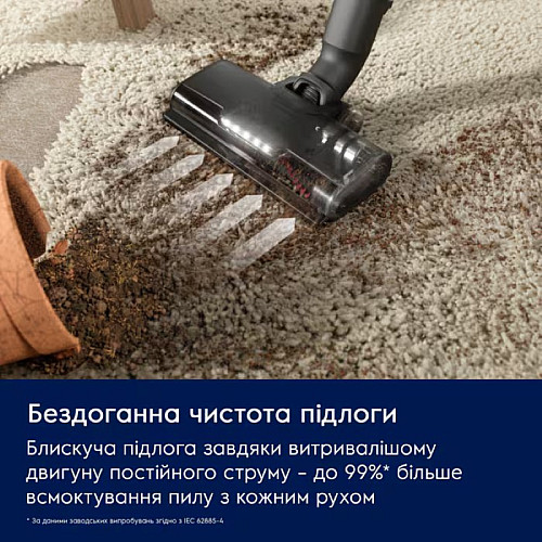 Пилосос Electrolux безпровідний, вологе прибирання, конт пил -0.5л, автон. робота до 50хв, вага-2.49кг, НЕРА12, 5 насадок, синій