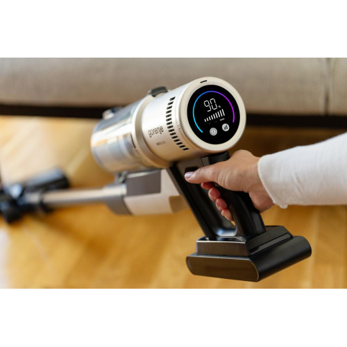 Пилосос Gorenje бездротовий, 125Вт, конт пил -0.6л, автон. робота до 60хв, HEPA, підсвічування, індикатор, турбощітка, матове золото