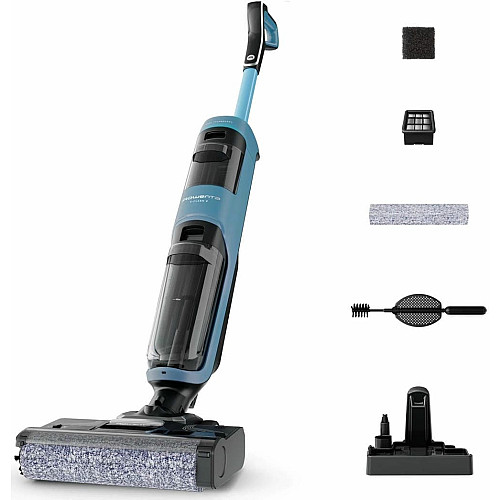Пылесос Rowenta беспроводной моющий X-Clean 2, 120Вт, конт пыль -0.44л, конт для воды-0.73л, автон. работа до 35мин, вес-5кг, НЕРА, черно-голубой