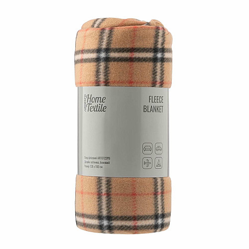 Плед ARDESTO Fleece 130x160см, 100% поліестер, клітинка, бежевий