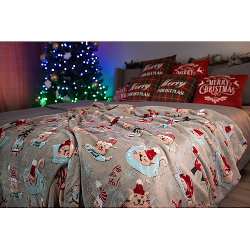 Плед ARDESTO Flannel 160х200см, 100% поліестер, різдвяні котики