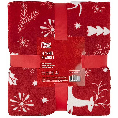 Плед ARDESTO Christmas Flannel 160х200см, 100% поліестер, олені, червоний