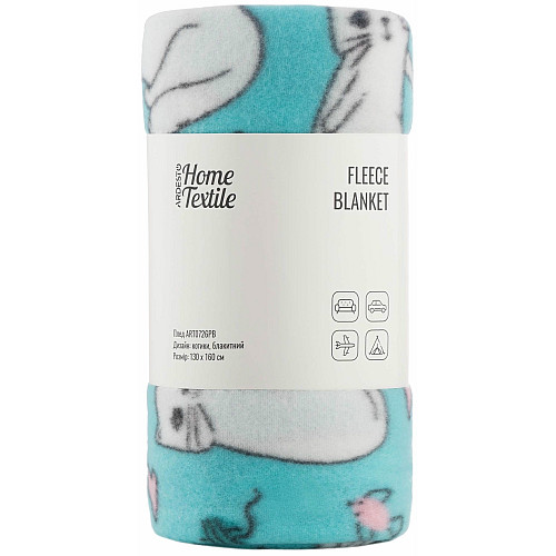 Плед ARDESTO Fleece 130x160см, 100% поліестер, котики, блакитний