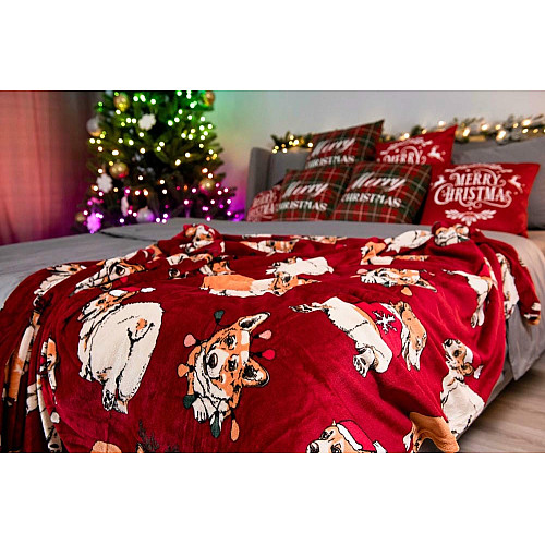 Плед ARDESTO Flannel 160х200см, 100% поліестер, різдвяні коргі