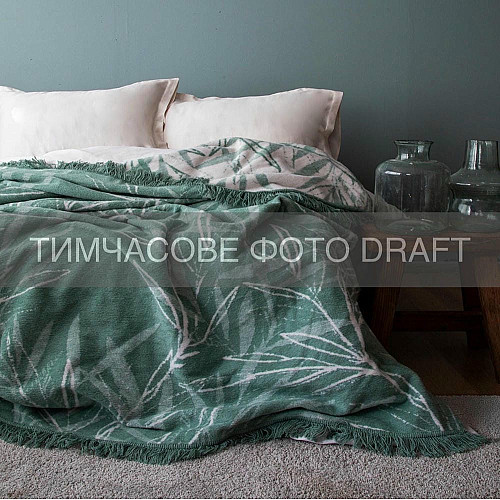 Плед ARDESTO Leonardo 200х220см, 50% хлопок, 30% полиэстер, 20% акрил, листья, зеленый