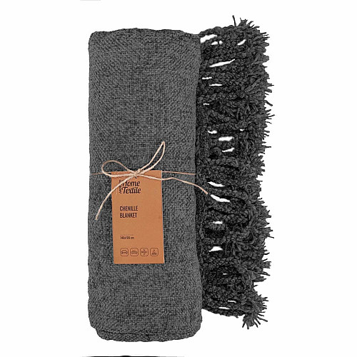 Плед ARDESTO Chenille 140х190см, 100% поліестер, сірий темний