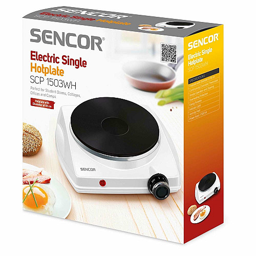 Настольная плитка Sencor электрическая, конфорок - 1 на 1.5кВт, управление - мех., белый