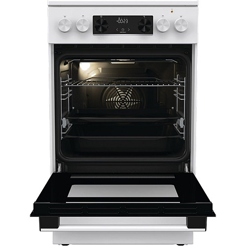 Плита Gorenje электрическая стеклокерамическая, 70л, 50x60см, дисплей, приготовление с паром, программатор, белый