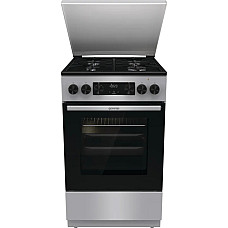 Плита Gorenje комбінована, 62л, 50x60см, метал. кришка, дисплей, емальовані реш, титан