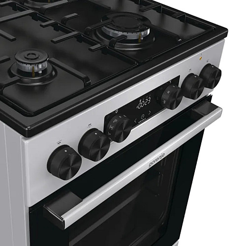 Плита Gorenje комбінована, 62л, 50x60см, метал. кришка, дисплей, емальовані реш, титан