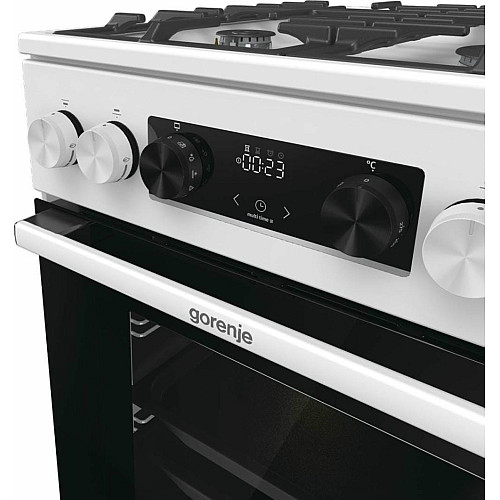 Плита Gorenje комбинированная, 70л, 50x60см, дисплей, чугун, белый