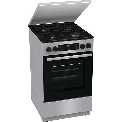 Плита Gorenje комбінована, 62л, 50x60см, метал. кришка, дисплей, емальовані реш, титан
